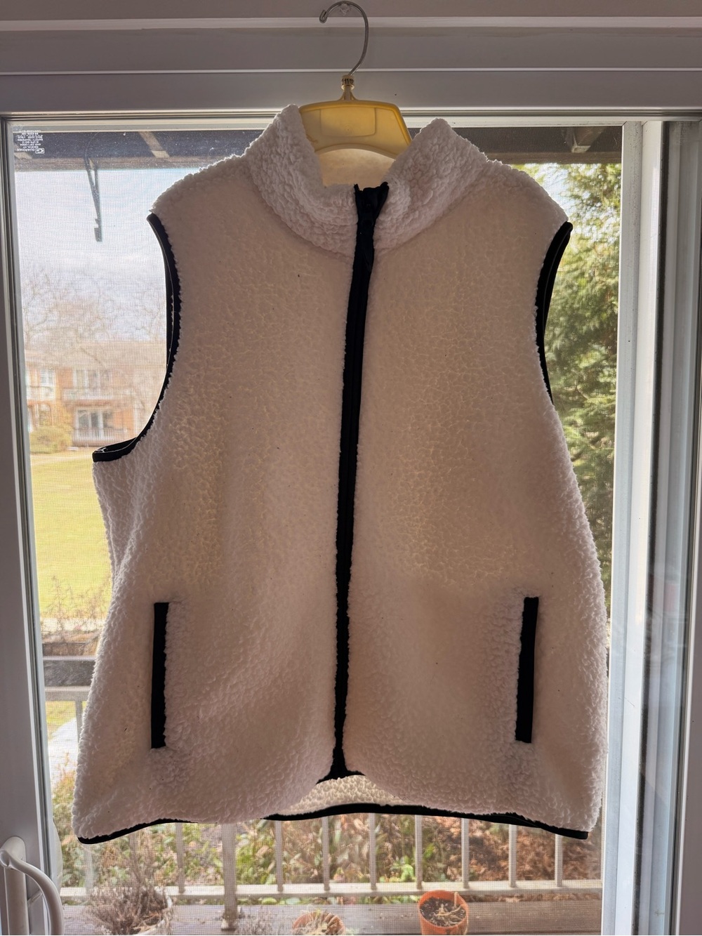 Cozy White Sherpa Zip Vest with Black Trim